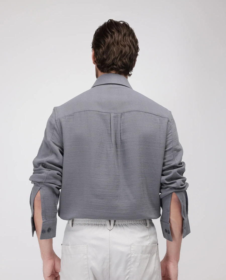 Rare Rabbit Men's Enim Dark Grey Cotton Plain Relaxed Fit Full Sleeve Collared Shirt