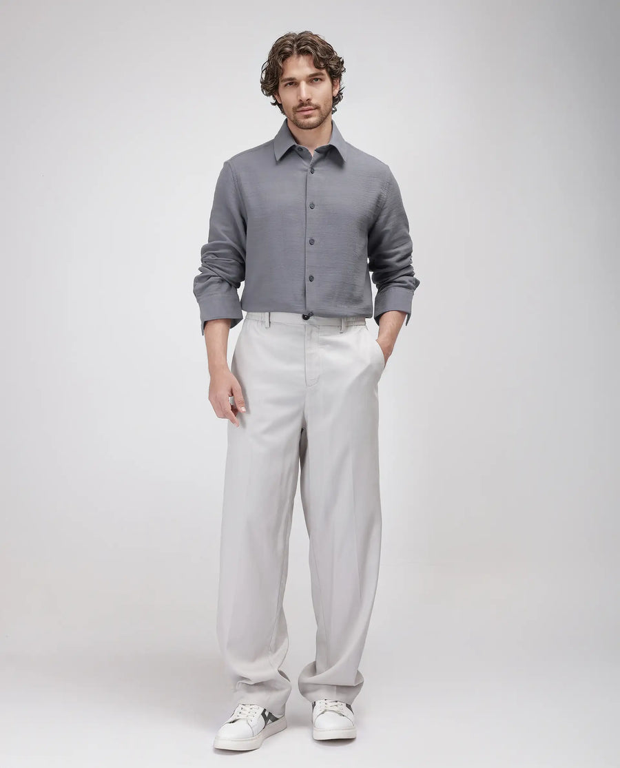 Rare Rabbit Men's Enim Dark Grey Cotton Plain Relaxed Fit Full Sleeve Collared Shirt