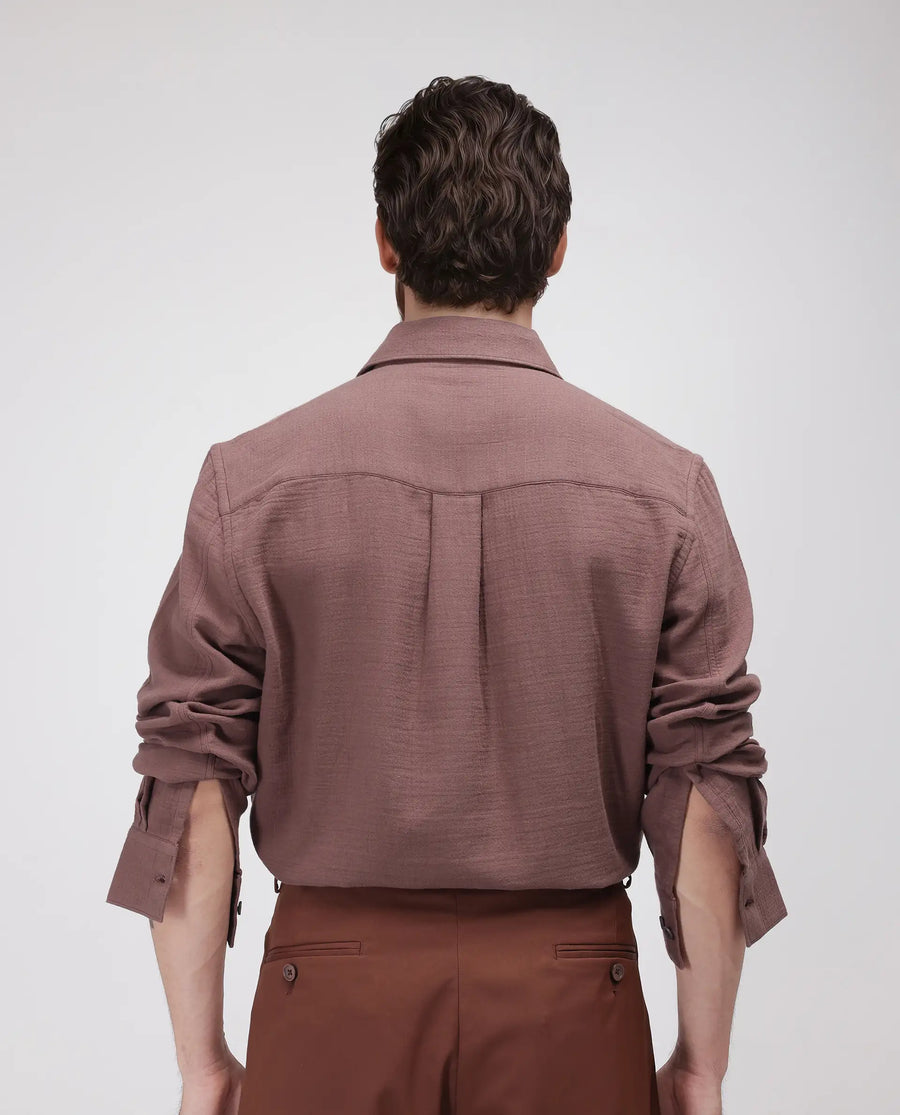 Rare Rabbit Men's Enim Dusky Maroon Cotton Plain Relaxed Fit Full Sleeve Spread Collar Shirt