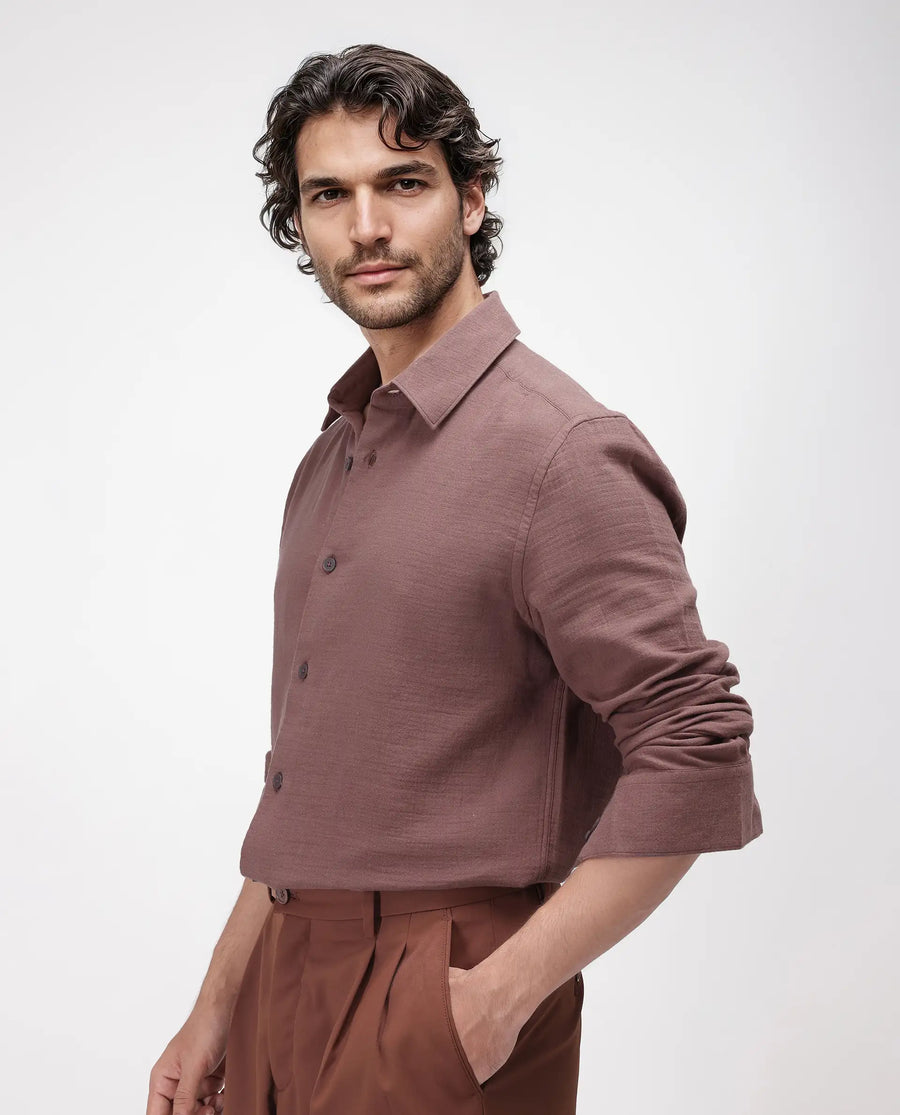 Rare Rabbit Men's Enim Dusky Maroon Cotton Plain Relaxed Fit Full Sleeve Spread Collar Shirt