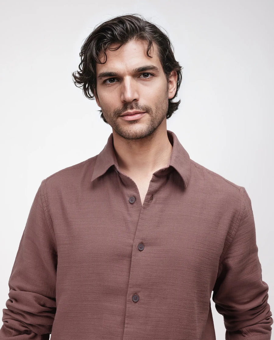Rare Rabbit Men's Enim Dusky Maroon Cotton Plain Relaxed Fit Full Sleeve Spread Collar Shirt