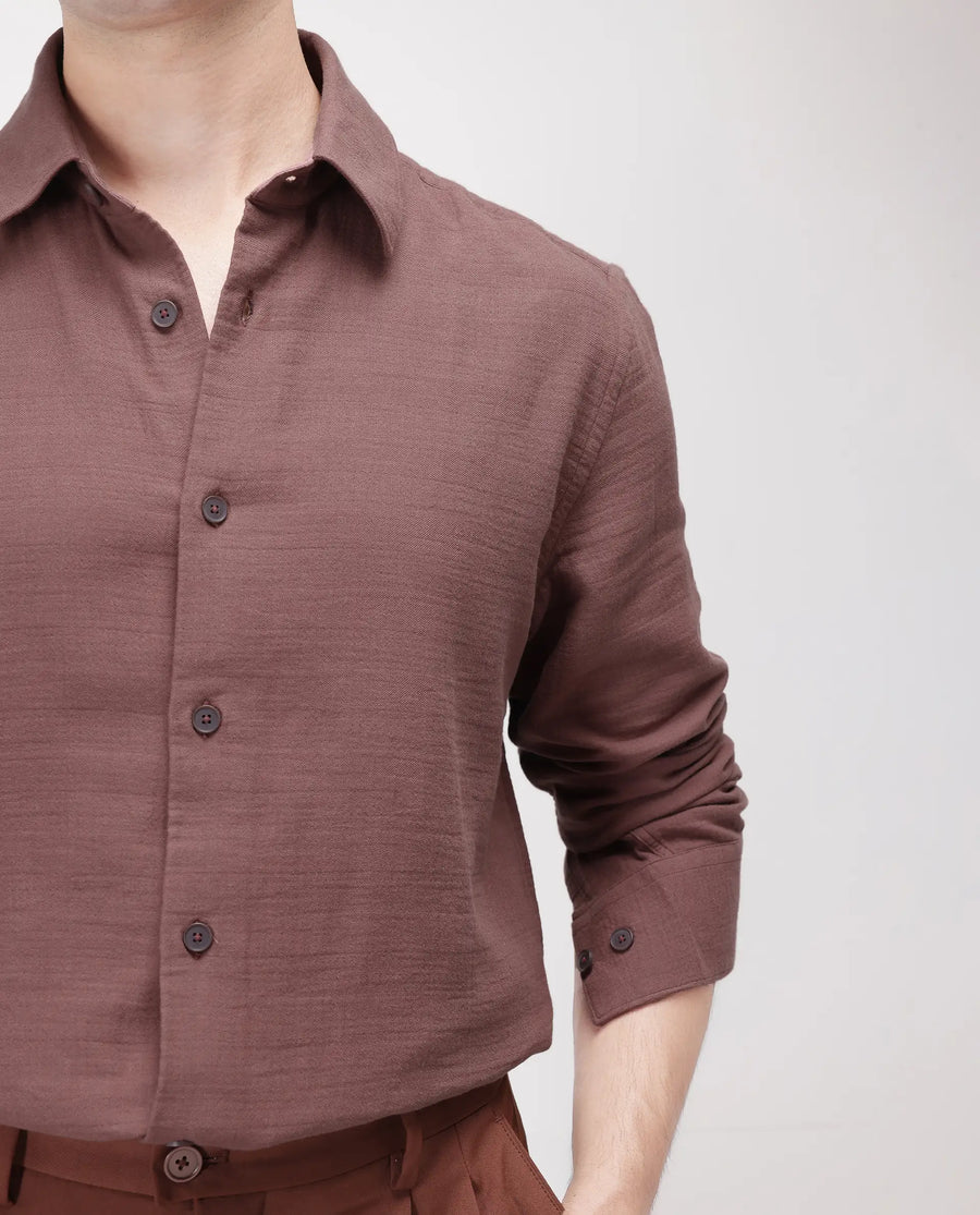 Rare Rabbit Men's Enim Dusky Maroon Cotton Plain Relaxed Fit Full Sleeve Spread Collar Shirt