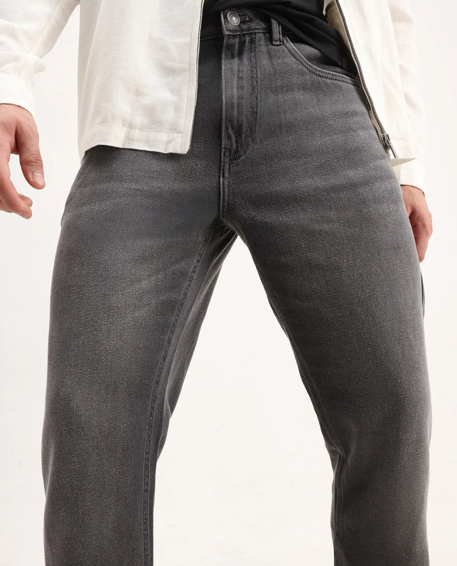 Rare Rabbit Men's Enim Grey Cotton Blend Fabric Morris Regular Fit Plain Jeans