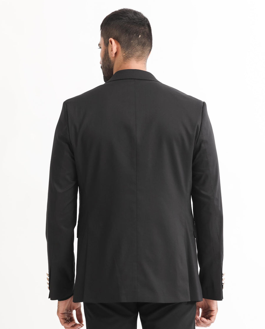 Rare Rabbit Men's Envest Black Polyester Plain Tailored Fit Full Sleeve Lapel Neck Blazer