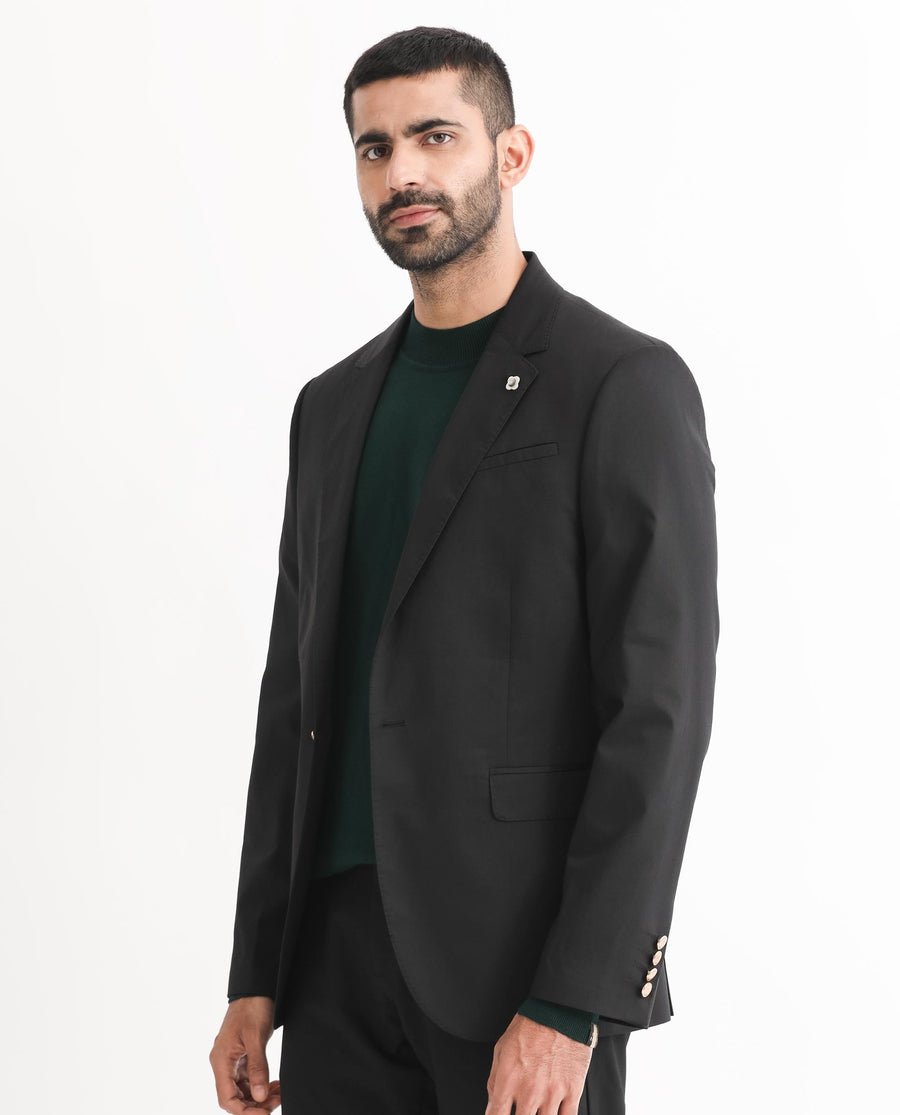 Rare Rabbit Men's Envest Black Polyester Plain Tailored Fit Full Sleeve Lapel Neck Blazer