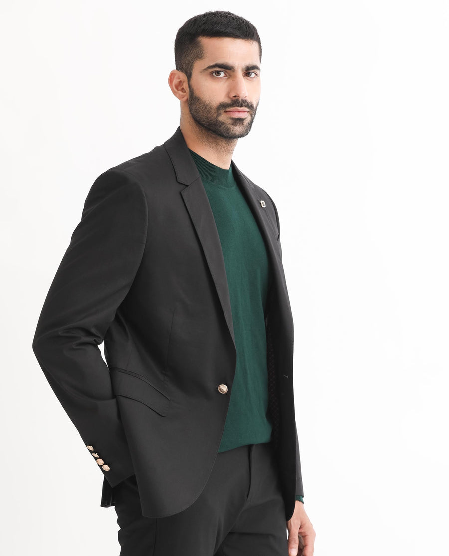 Rare Rabbit Men's Envest Black Polyester Plain Tailored Fit Full Sleeve Lapel Neck Blazer