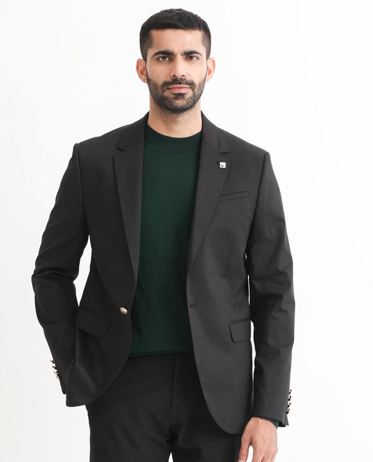 Rare Rabbit Men's Envest Black Polyester Plain Tailored Fit Full Sleeve Lapel Neck Blazer