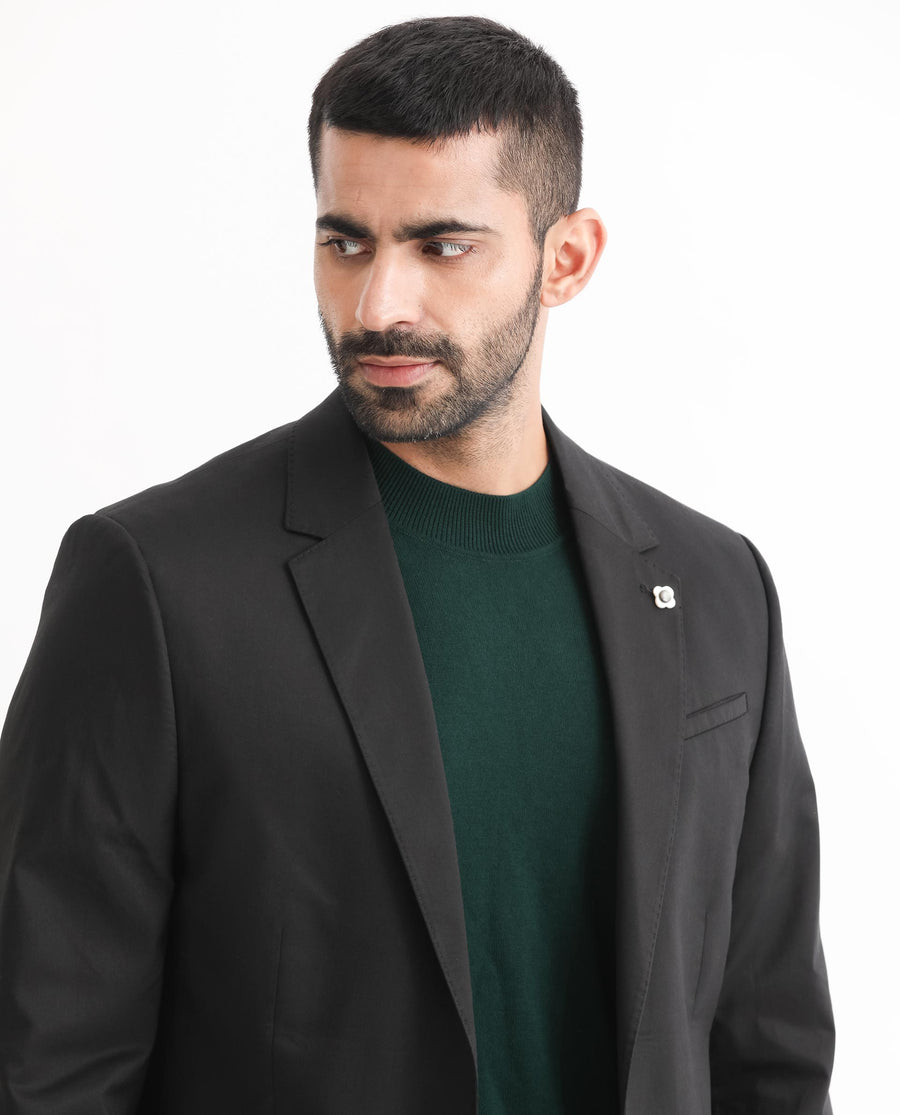 Rare Rabbit Men's Envest Black Polyester Plain Tailored Fit Full Sleeve Lapel Neck Blazer