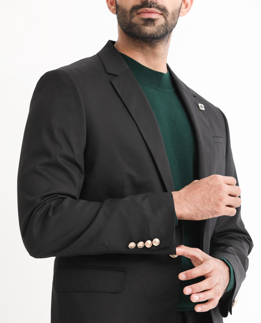 Rare Rabbit Men's Envest Black Polyester Plain Tailored Fit Full Sleeve Lapel Neck Blazer