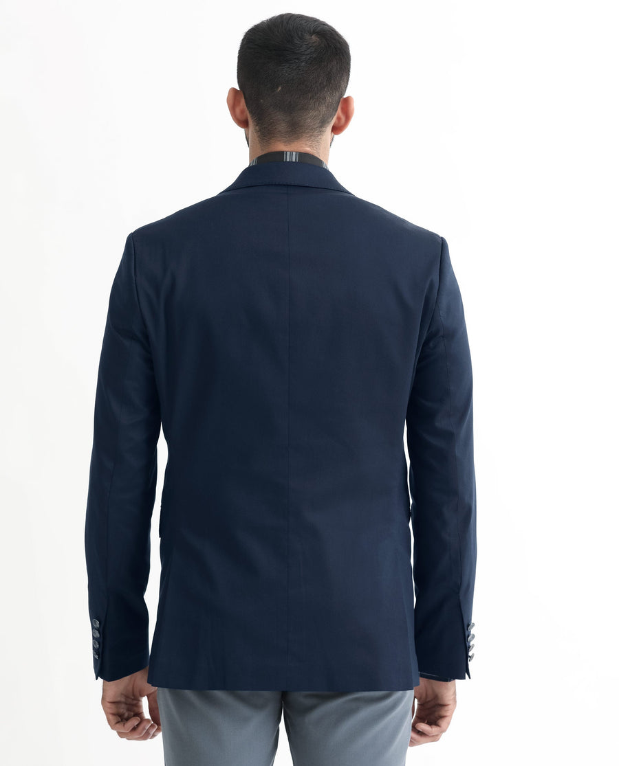 Rare Rabbit Men's Envest Dark Navy Polyester Plain Tailored Fit Full Sleeve Lapel Neck Blazer