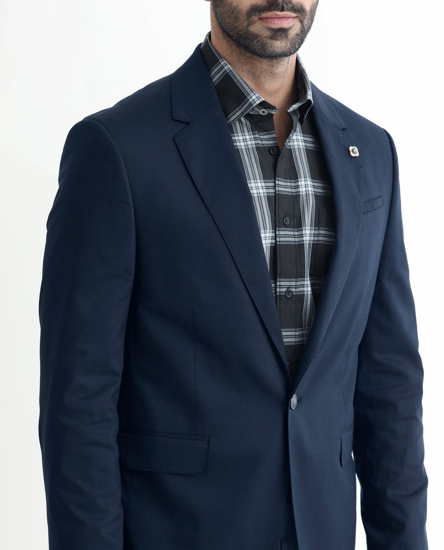 Rare Rabbit Men's Envest Dark Navy Polyester Plain Tailored Fit Full Sleeve Lapel Neck Blazer