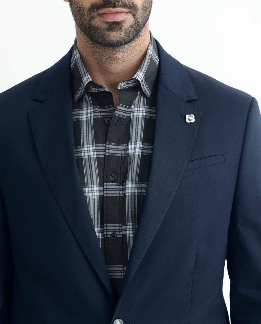 Rare Rabbit Men's Envest Dark Navy Polyester Plain Tailored Fit Full Sleeve Lapel Neck Blazer