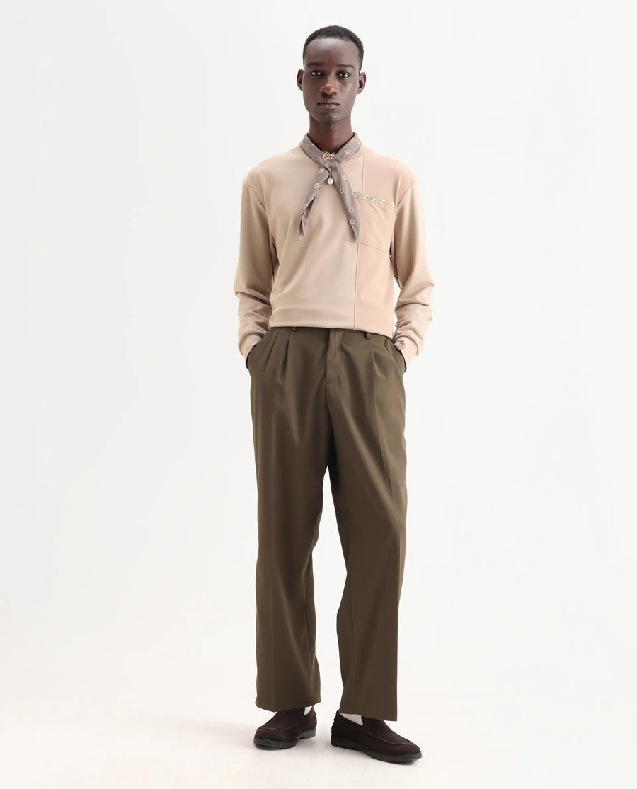 Rare Rabbit Men's Enzot Olive Cotton Plain Relaxed Fit Trouser