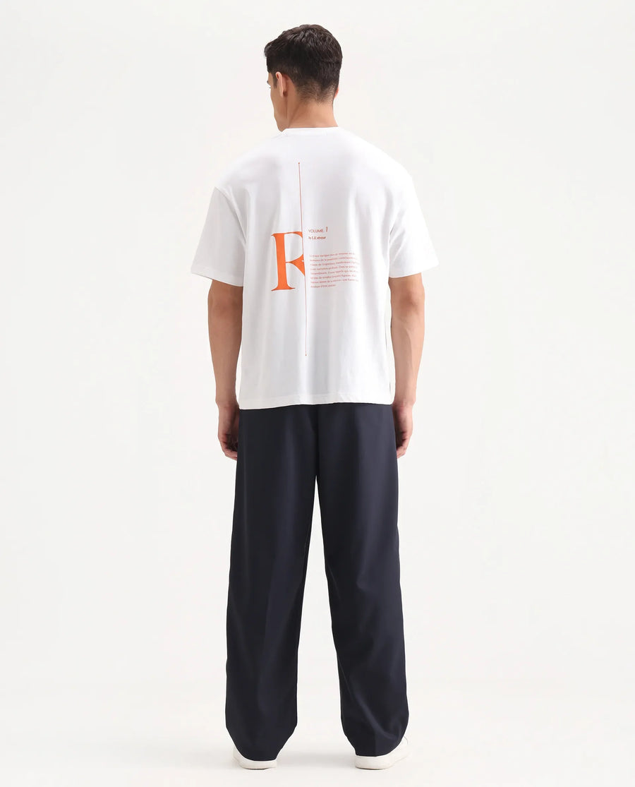 Rare Rabbit Men's Enzot Navy Cotton Plain Relaxed Fit Trouser