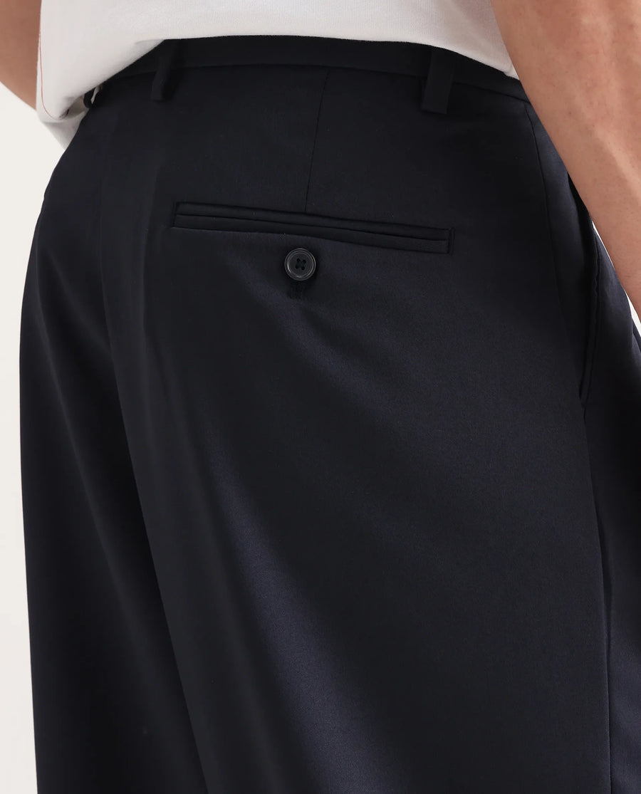 Rare Rabbit Men's Enzot Navy Cotton Plain Relaxed Fit Trouser