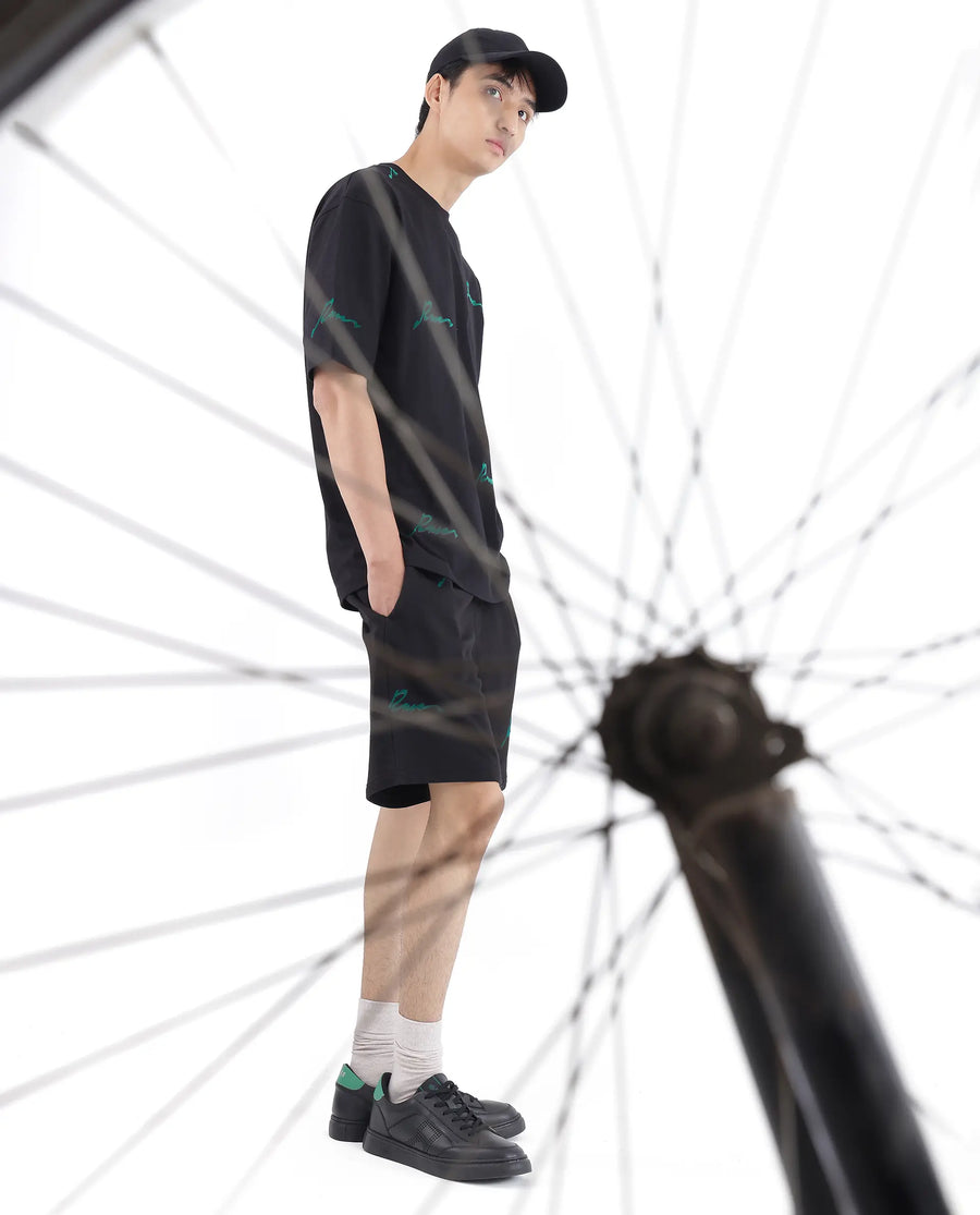 Rare Rabbit Men's Erken Black Cotton Graphic Print Oversized Fit Half Sleeve Crew Neck T-Shirt