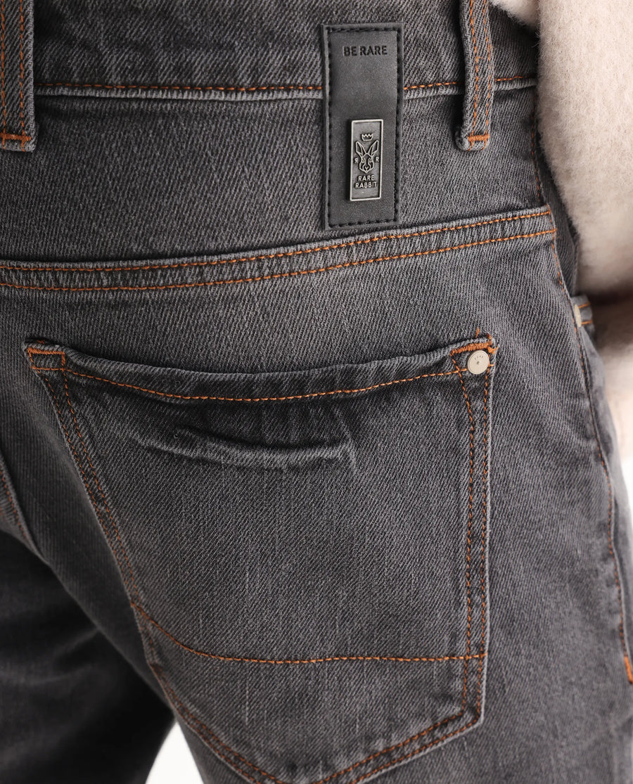 Rare Rabbit Men's Ermis Grey Cotton Blend Plain Hawk Slim Fit Jeans
