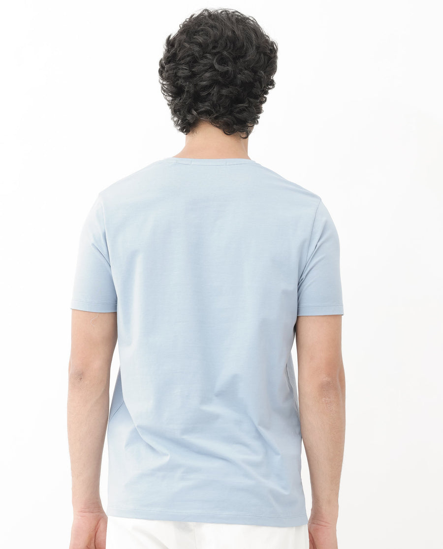Rare Rabbit Men's Eso Light Blue Cotton Blend Graphic Print Regular Fit Half Sleeve Crew Neck T-Shirt