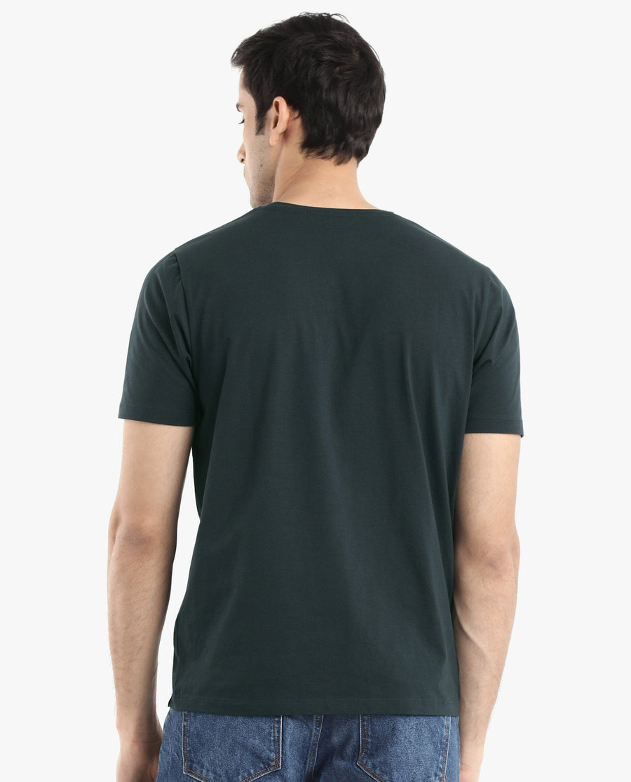 Rare Rabbit Men's Esse Dark Green Cotton Graphic Print Regular Fit Half Sleeve Crew Neck T-Shirt