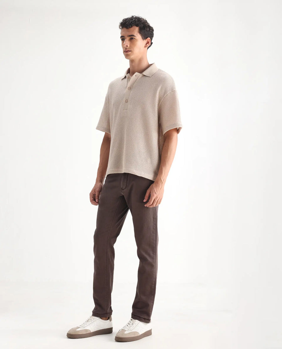 Rare Rabbit Men's Essen Dark Brown Cotton Plain Hawk Slim Fit Jeans