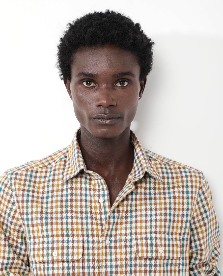 Rare Rabbit Men's Essen Mustard Cotton Checked Print Regular Fit Full Sleeve Collared Shirt