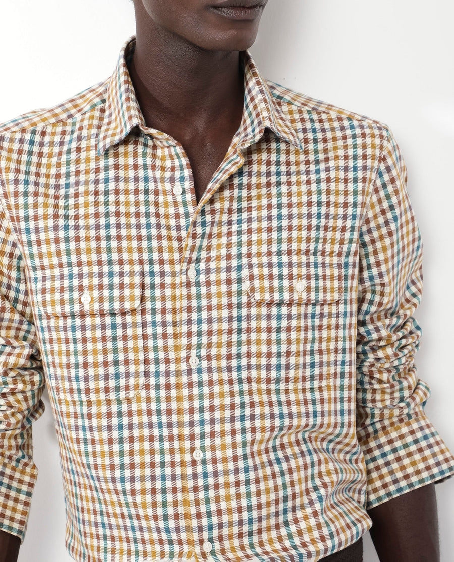 Rare Rabbit Men's Essen Mustard Cotton Checked Print Regular Fit Full Sleeve Collared Shirt