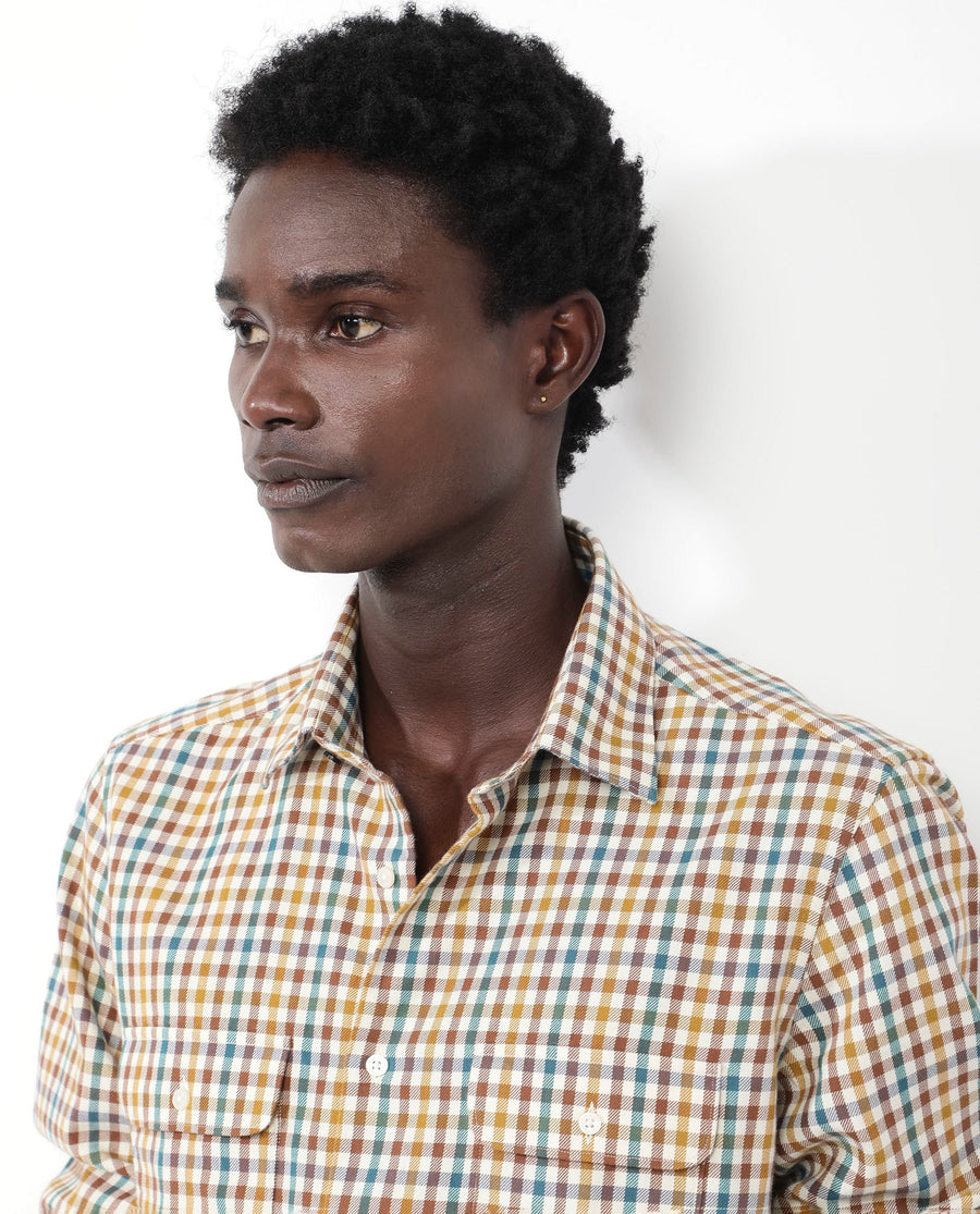 Rare Rabbit Men's Essen Mustard Cotton Checked Print Regular Fit Full Sleeve Collared Shirt