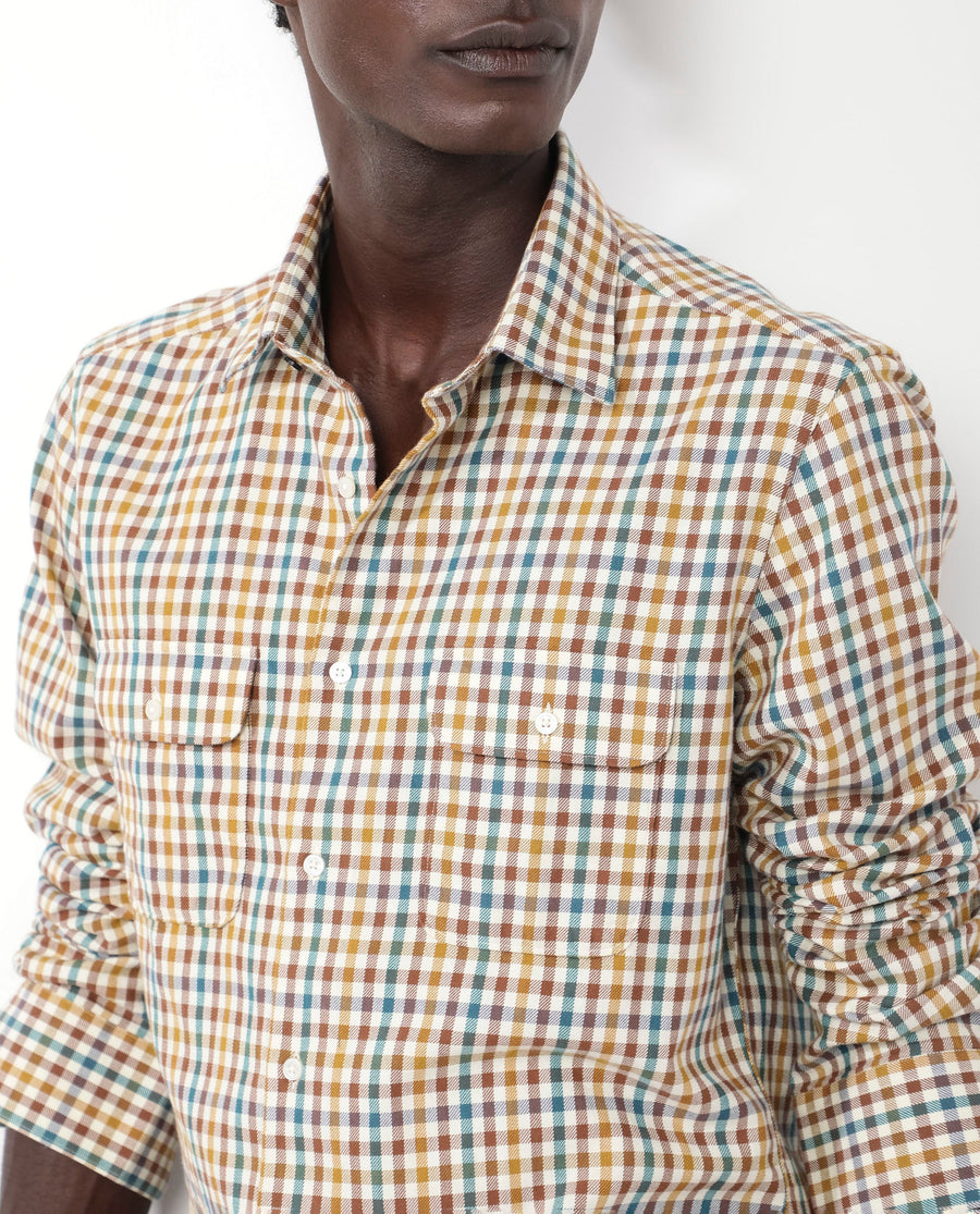 Rare Rabbit Men's Essen Mustard Cotton Checked Print Regular Fit Full Sleeve Collared Shirt