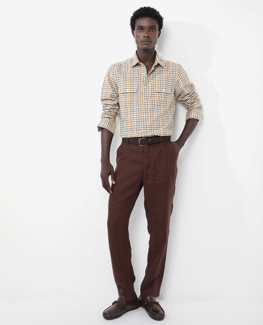Rare Rabbit Men's Essen Mustard Cotton Checked Print Regular Fit Full Sleeve Collared Shirt