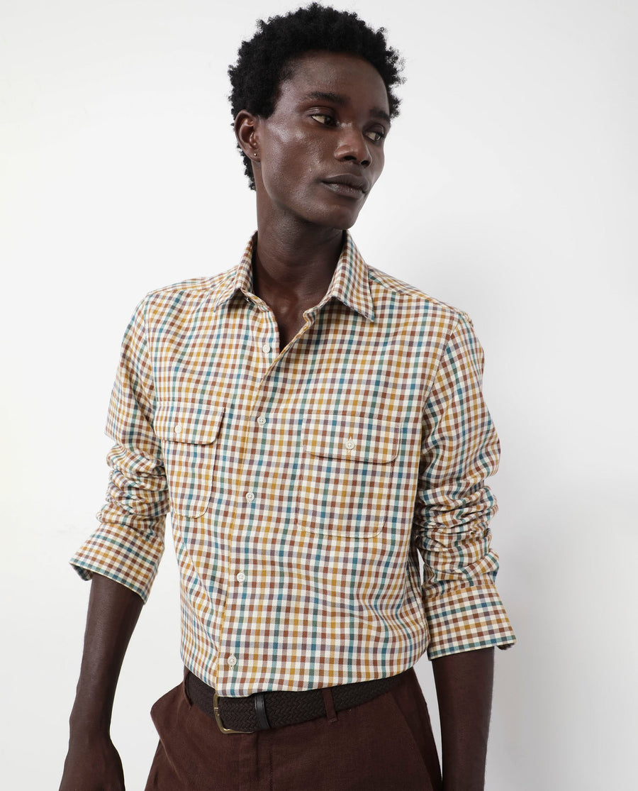 Rare Rabbit Men's Essen Mustard Cotton Checked Print Regular Fit Full Sleeve Collared Shirt