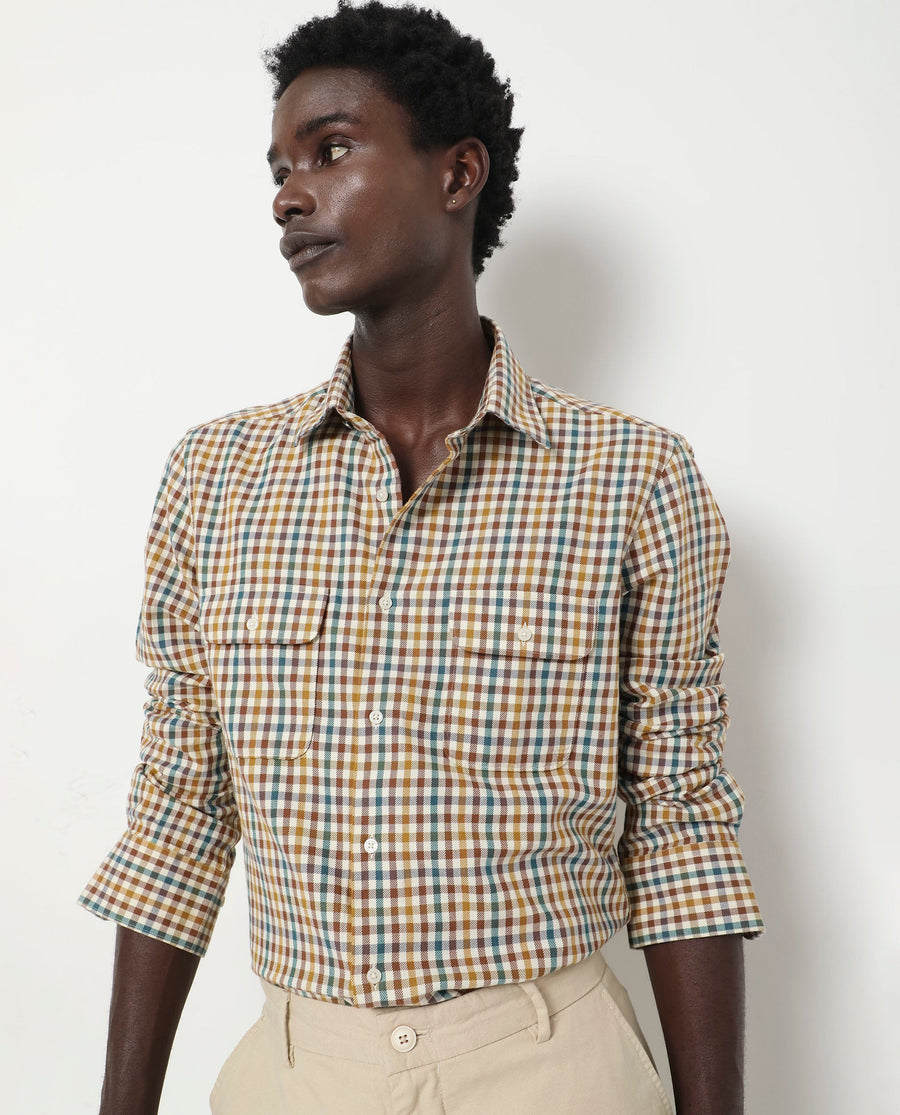 Rare Rabbit Men's Essen Mustard Cotton Checked Print Regular Fit Full Sleeve Collared Shirt