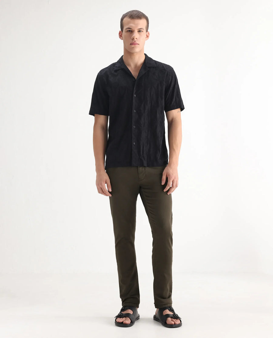 Rare Rabbit Men's Essen Dark Olive Cotton Plain Hawk Slim Fit Jeans