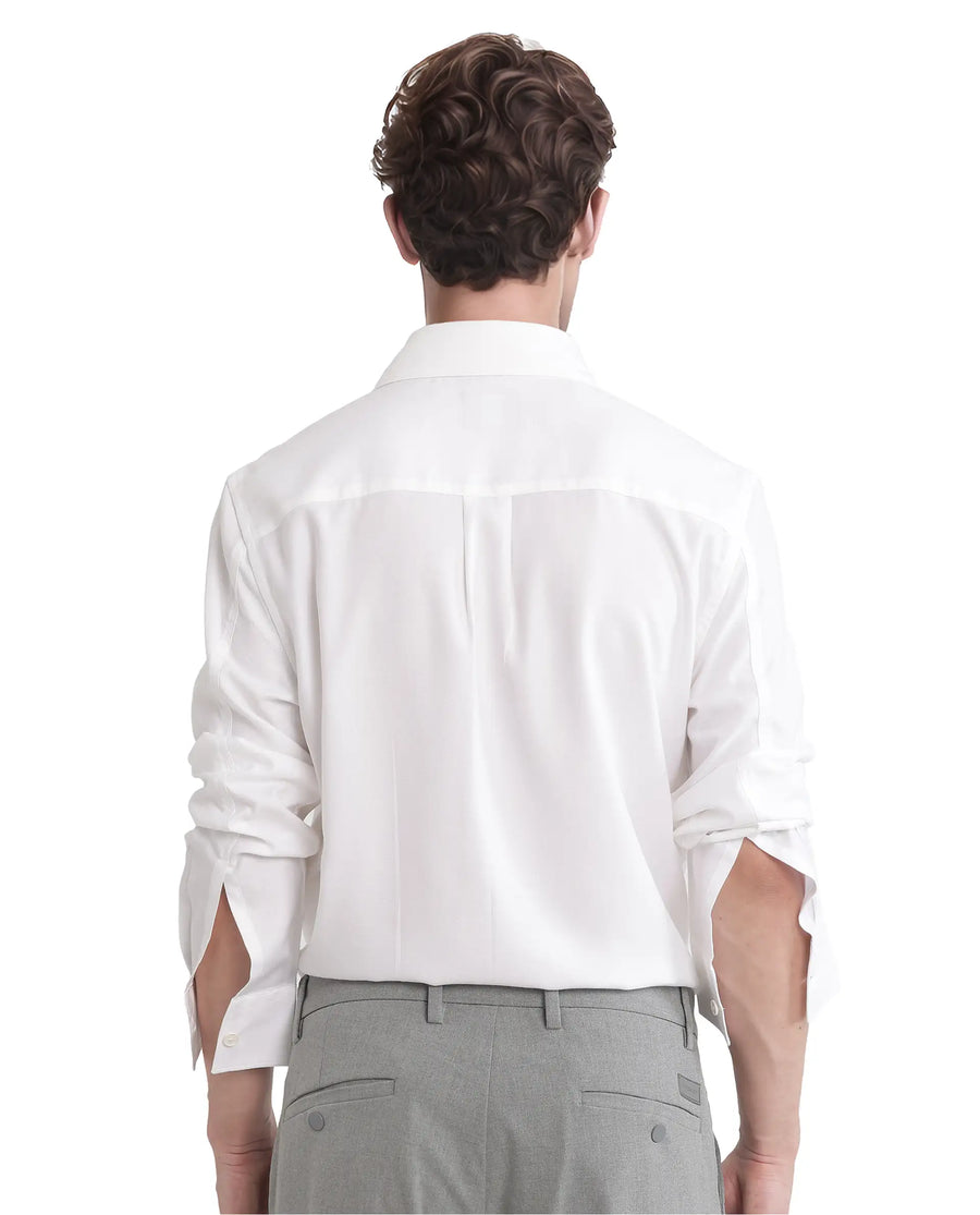 Rare Rabbit Men's Esso Ls-25 White Viscose Blend Plain Relaxed Fit Full Sleeve Collared Shirt