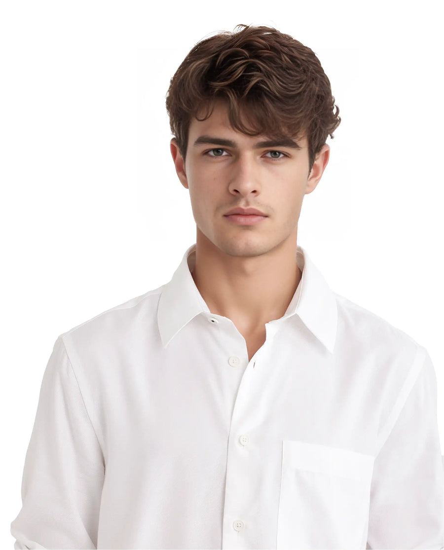 Rare Rabbit Men's Esso Ls-25 White Viscose Blend Plain Relaxed Fit Full Sleeve Collared Shirt
