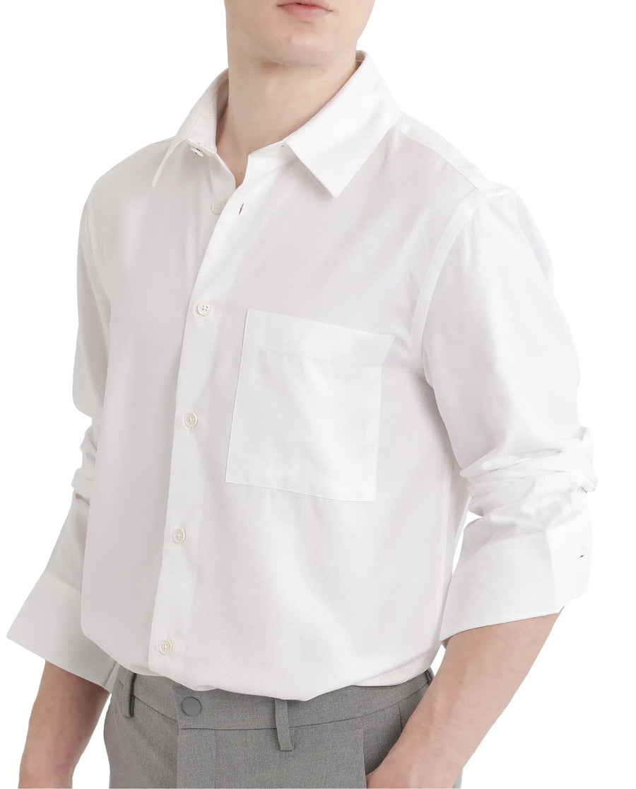 Rare Rabbit Men's Esso Ls-25 White Viscose Blend Plain Relaxed Fit Full Sleeve Collared Shirt