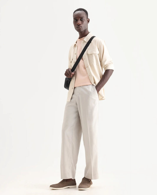 Rare Rabbit Men's Essot Grey Viscose Blend Plain Baggy Fit Trouser