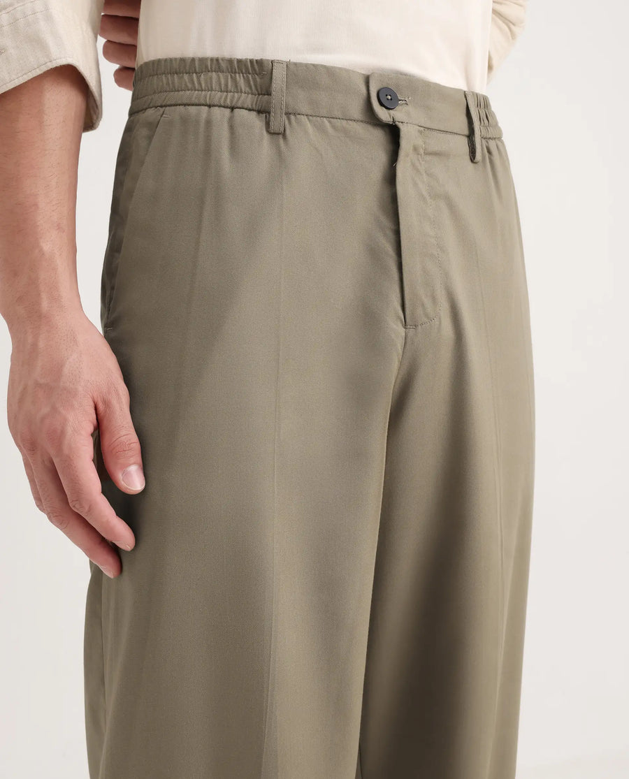 Rare Rabbit Men's Essot Khaki Viscose Blend Plain Baggy Fit Trouser