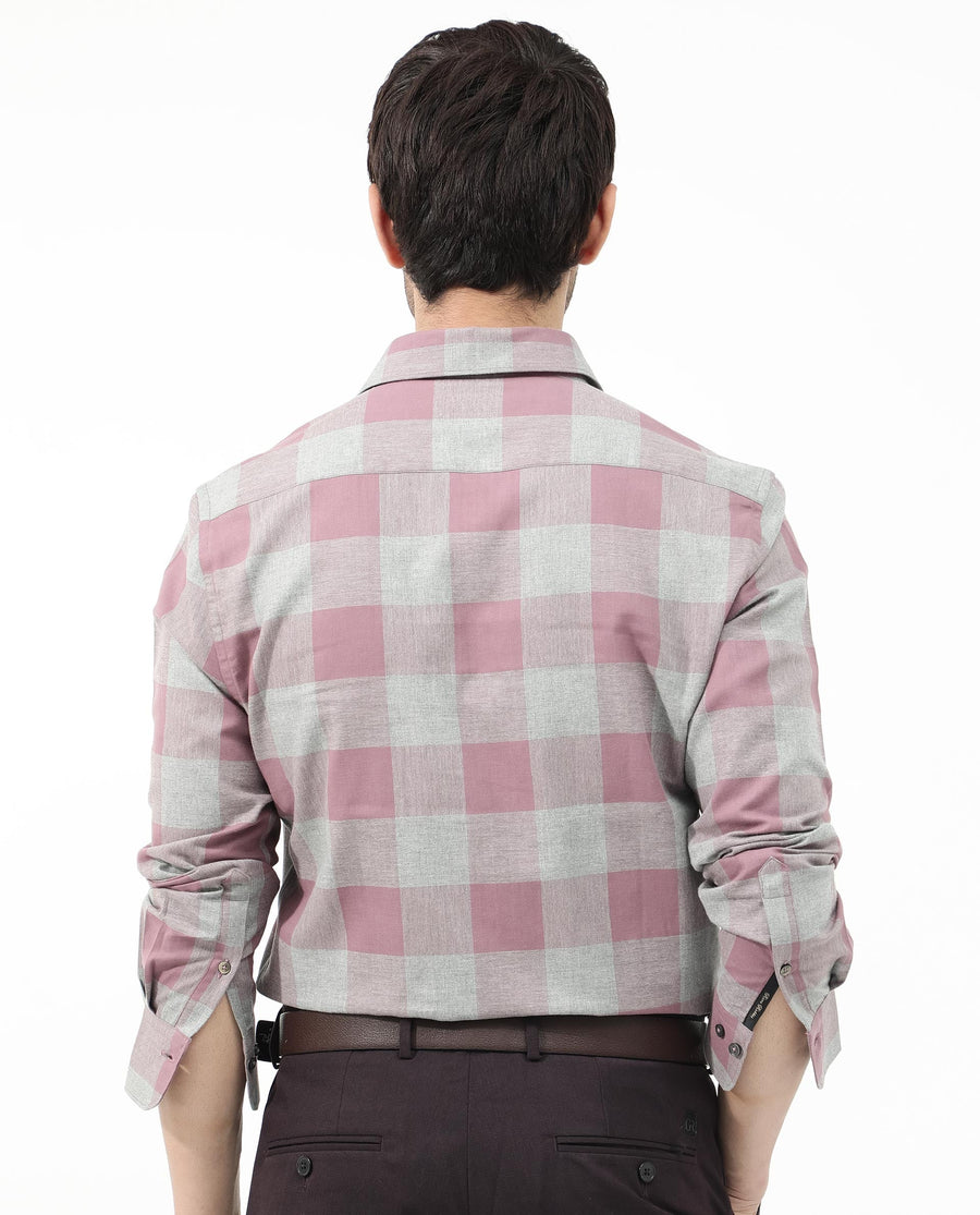 Rare Rabbit Men's Etan Dusky Pink Cotton Checked Print Regular Fit Full Sleeve Collared Shirt