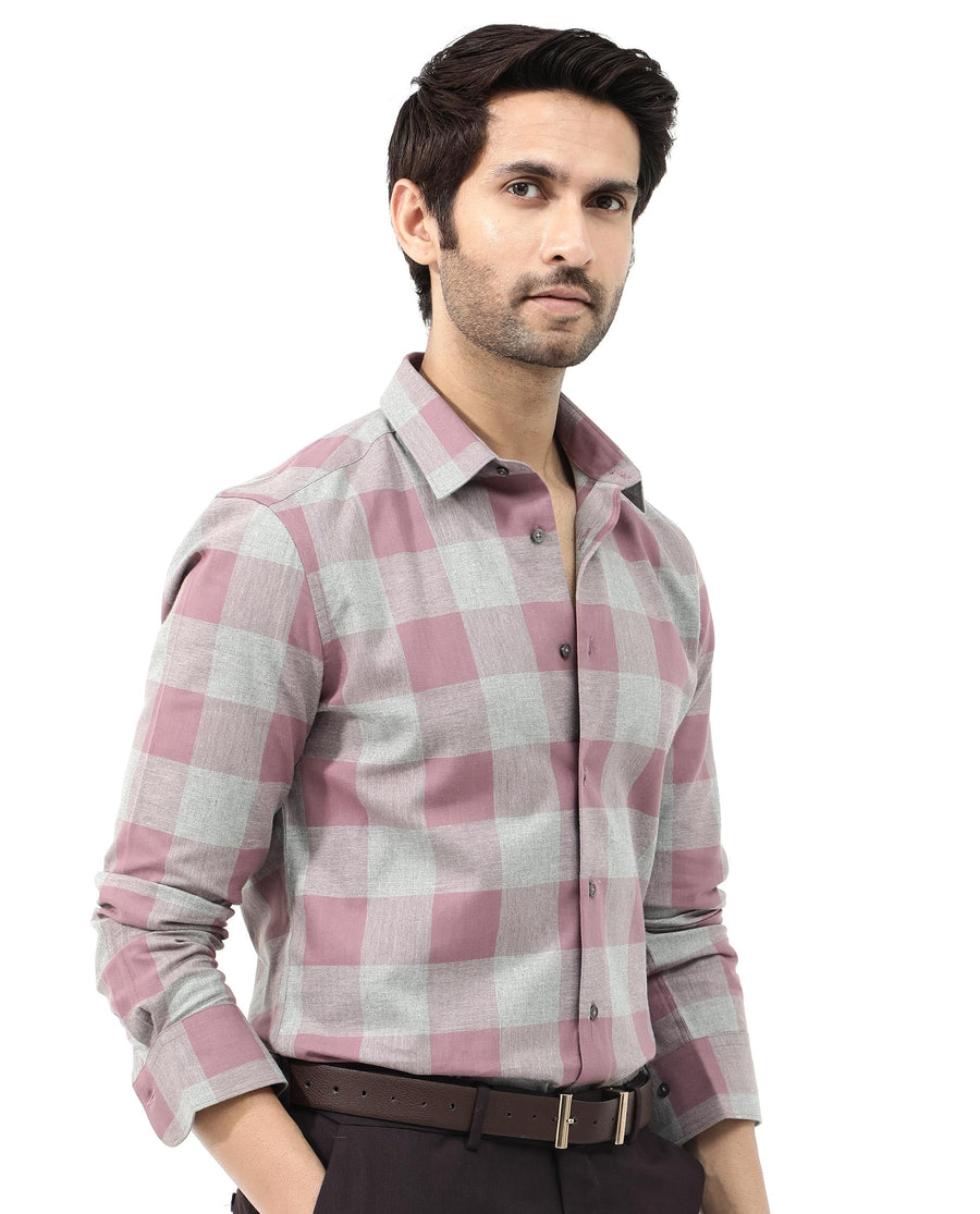 Rare Rabbit Men's Etan Dusky Pink Cotton Checked Print Regular Fit Full Sleeve Collared Shirt