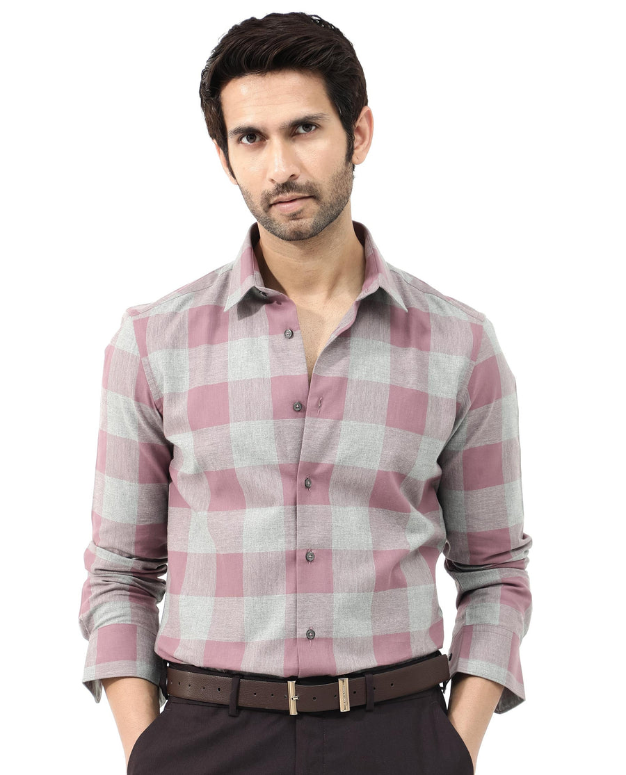 Rare Rabbit Men's Etan Dusky Pink Cotton Checked Print Regular Fit Full Sleeve Collared Shirt