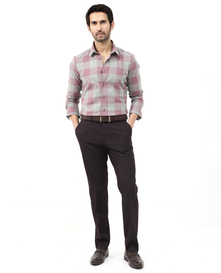 Rare Rabbit Men's Etan Dusky Pink Cotton Checked Print Regular Fit Full Sleeve Collared Shirt