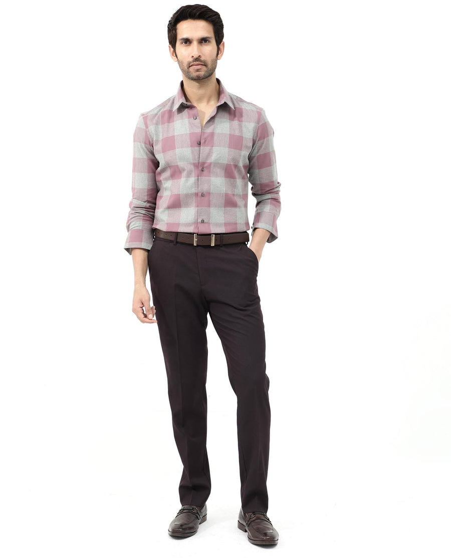 Rare Rabbit Men's Etan Dusky Pink Cotton Checked Print Regular Fit Full Sleeve Collared Shirt