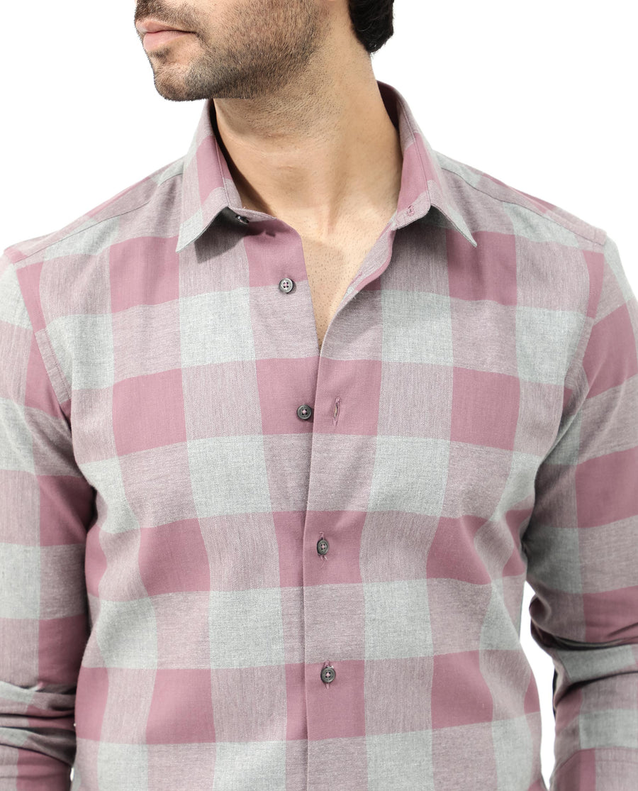 Rare Rabbit Men's Etan Dusky Pink Cotton Checked Print Regular Fit Full Sleeve Collared Shirt