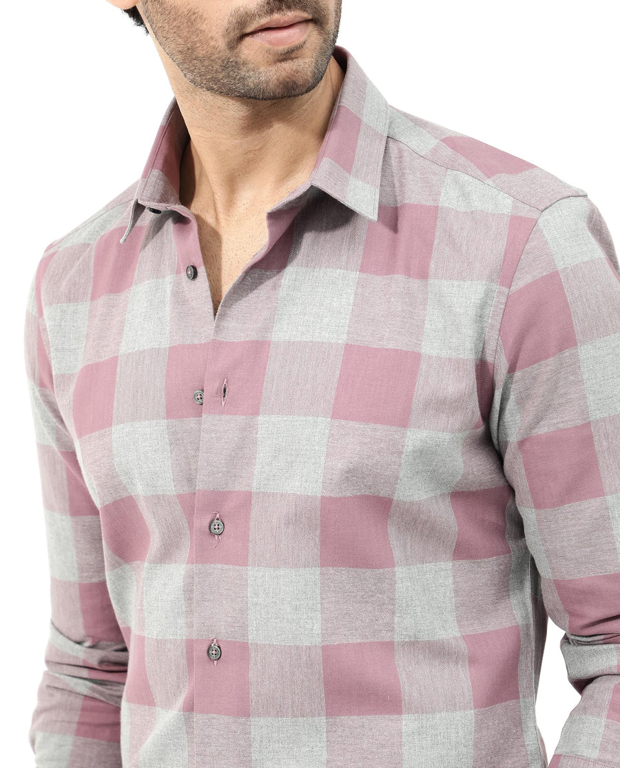 Rare Rabbit Men's Etan Dusky Pink Cotton Checked Print Regular Fit Full Sleeve Collared Shirt