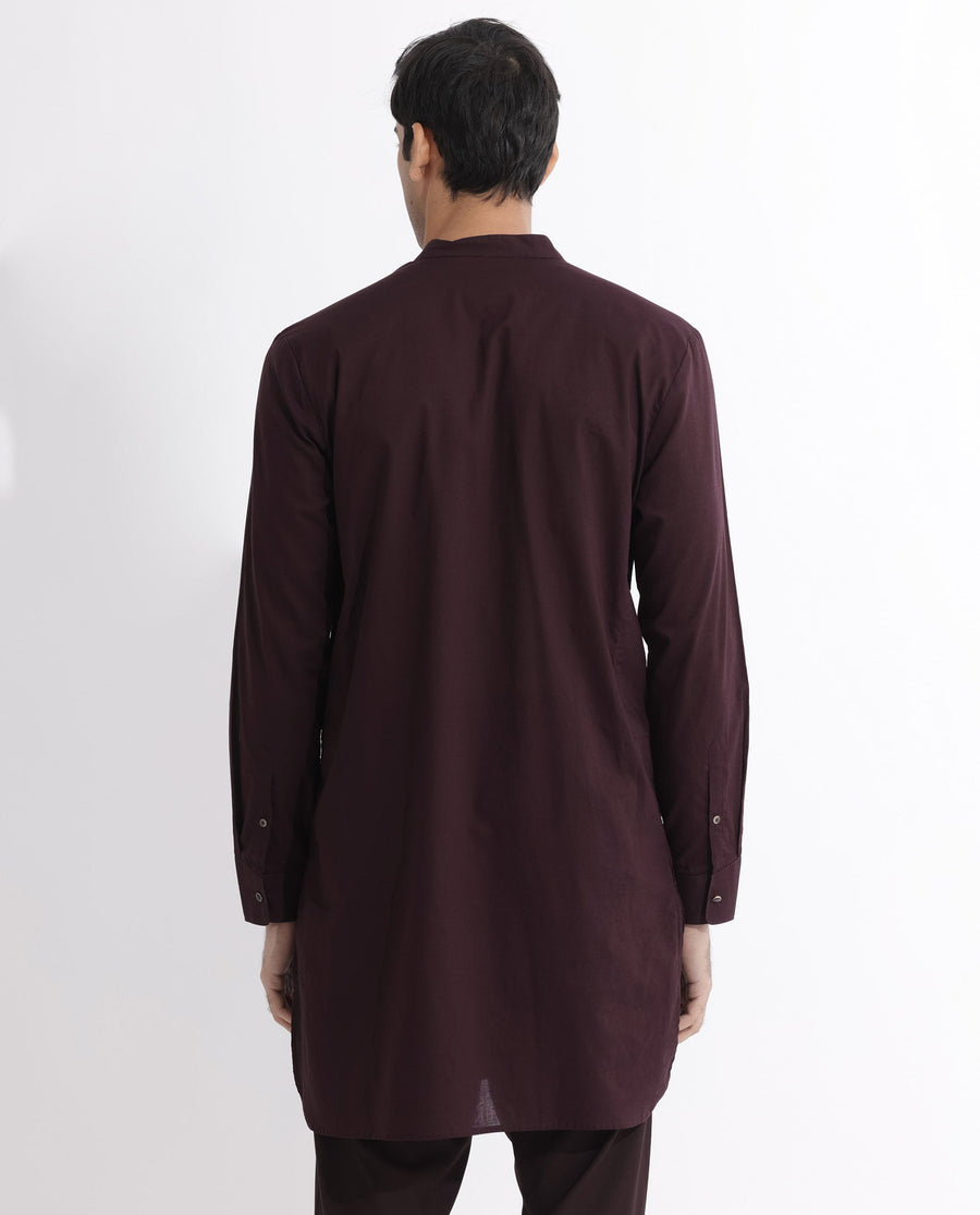 Rare Rabbit Men's Ethnic Maroon Cotton Striped Print Regular Fit Full Sleeve Mandarin Collar Kurta