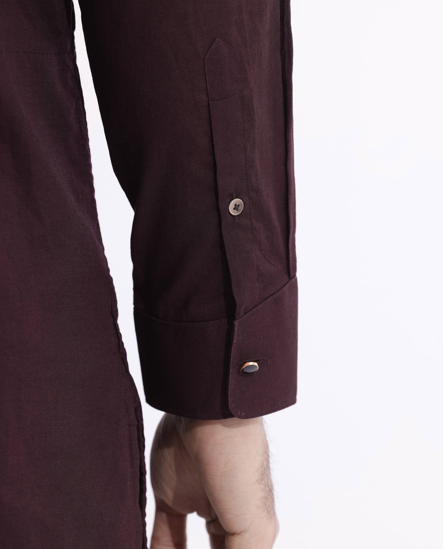 Rare Rabbit Men's Ethnic Maroon Cotton Striped Print Regular Fit Full Sleeve Mandarin Collar Kurta