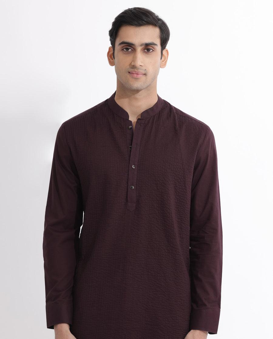 Rare Rabbit Men's Ethnic Maroon Cotton Striped Print Regular Fit Full Sleeve Mandarin Collar Kurta