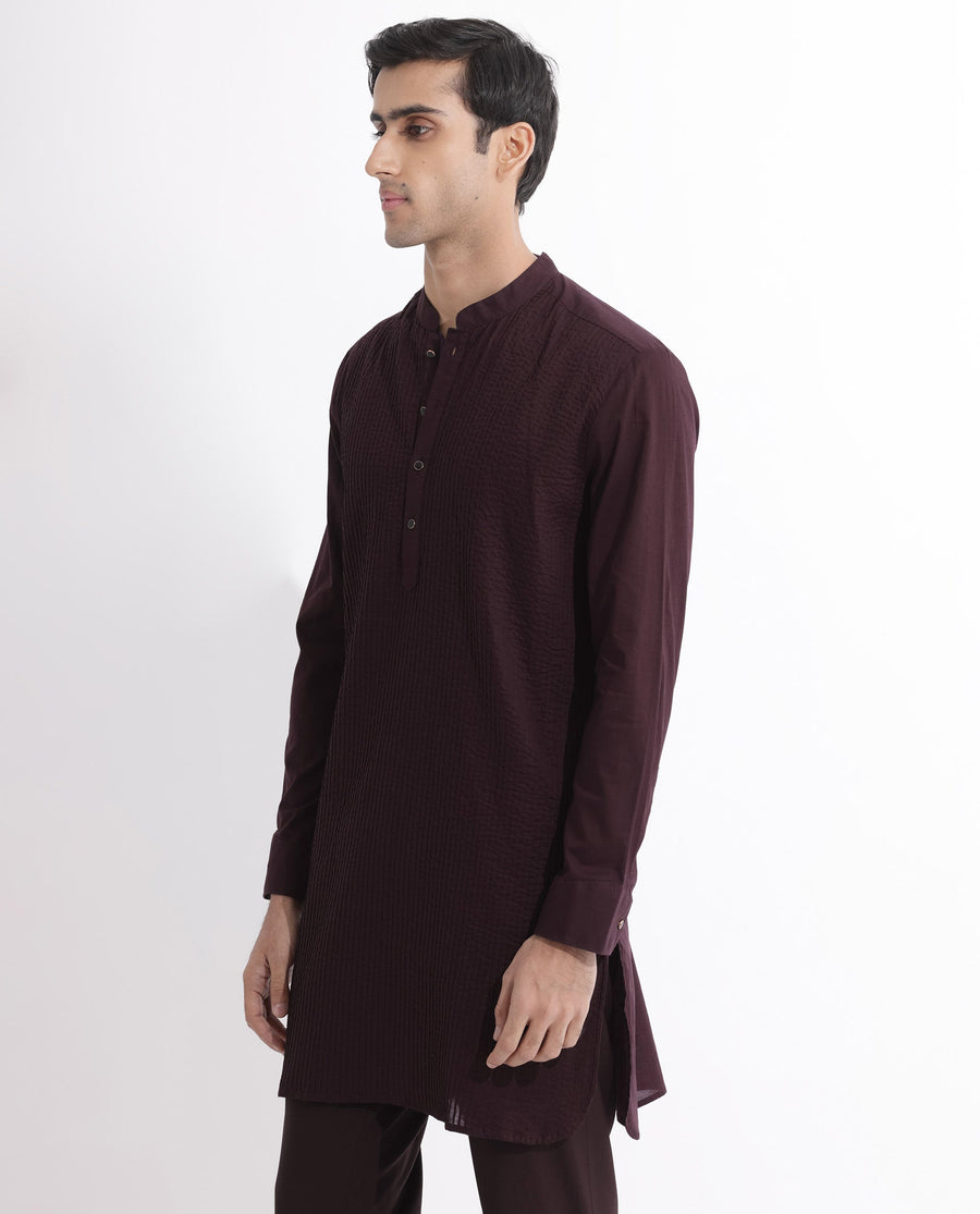 Rare Rabbit Men's Ethnic Maroon Cotton Striped Print Regular Fit Full Sleeve Mandarin Collar Kurta