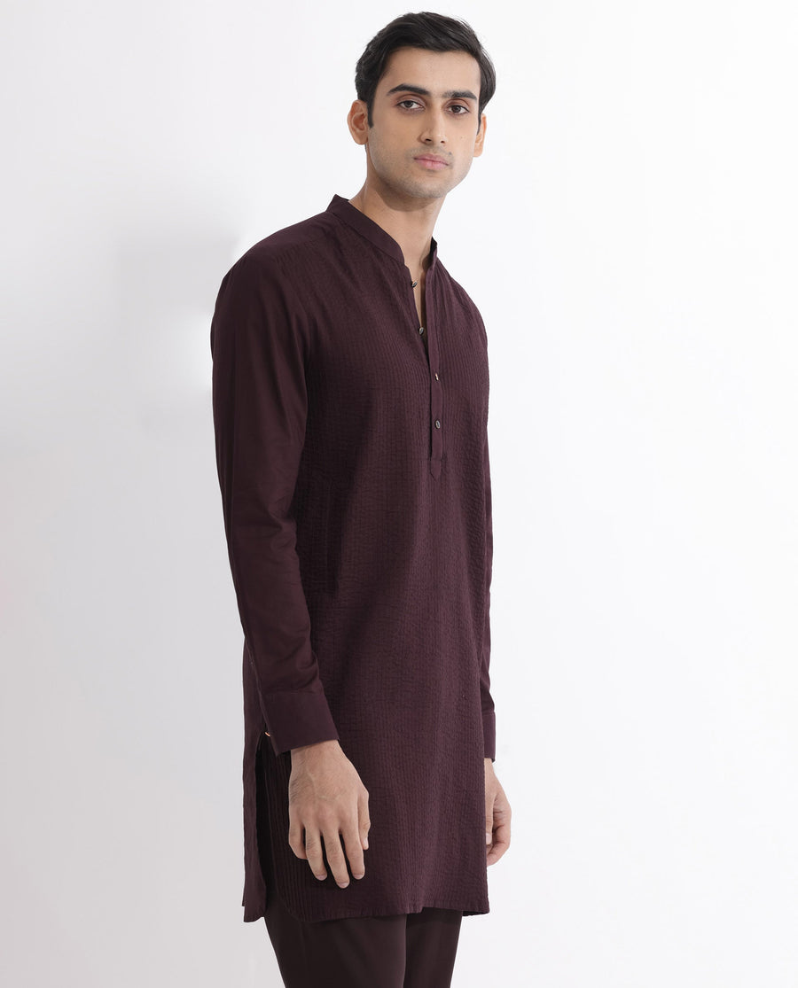 Rare Rabbit Men's Ethnic Maroon Cotton Striped Print Regular Fit Full Sleeve Mandarin Collar Kurta