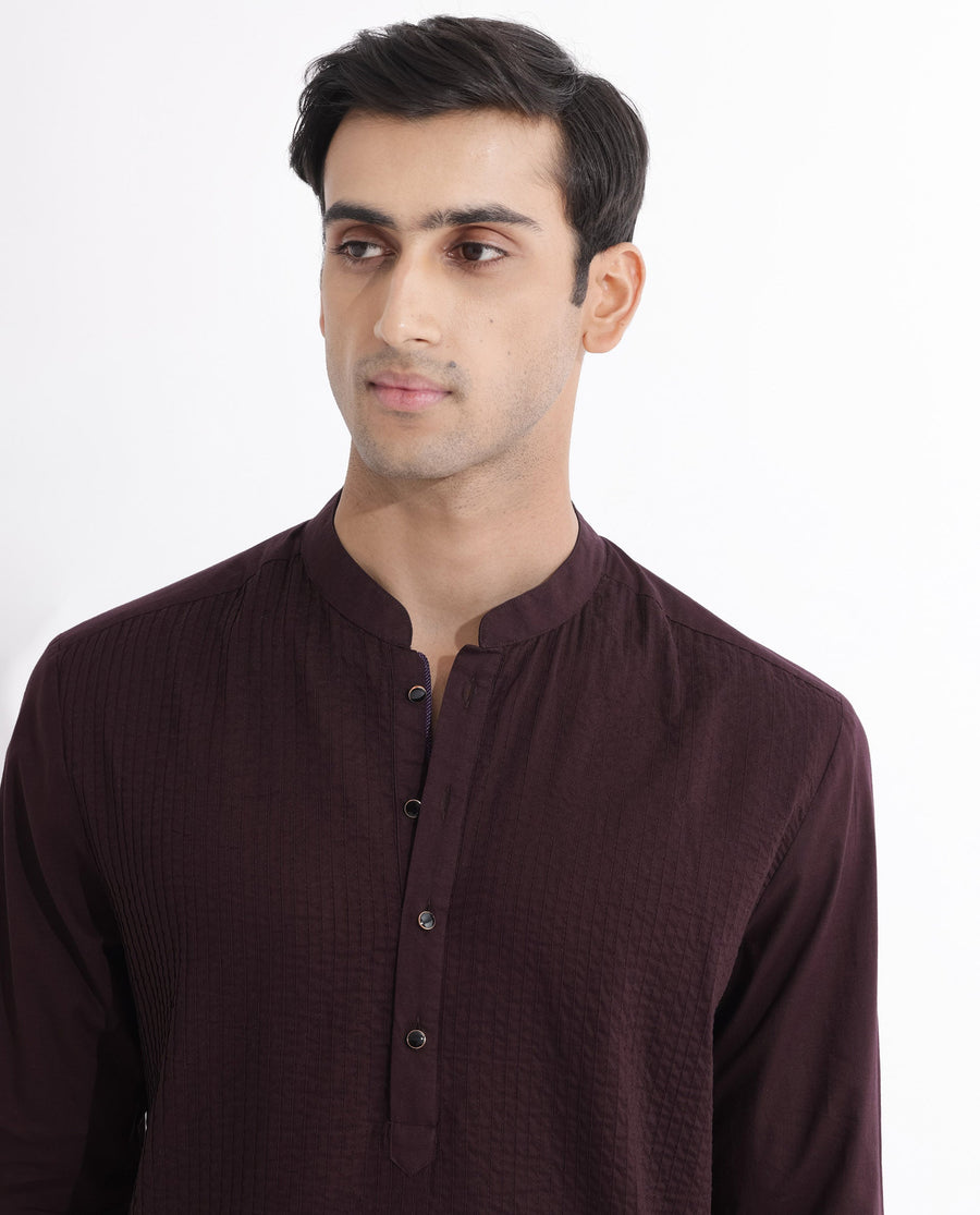 Rare Rabbit Men's Ethnic Maroon Cotton Striped Print Regular Fit Full Sleeve Mandarin Collar Kurta